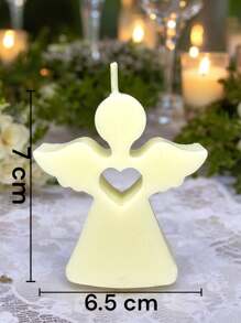 Vela en forma de Ángel con un corazón en el centro de pecho, para recuerdo de Primera Comunión, Bautizo, Confirmación, incluye Tull con listón - Beis - Ver 4
