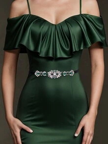 1 chiếc thắt lưng cô dâu đính ngọc trai và đá quý, khóa cài màu xanh lá cây, phụ kiện cho váy cưới nữ - A - Xem 4