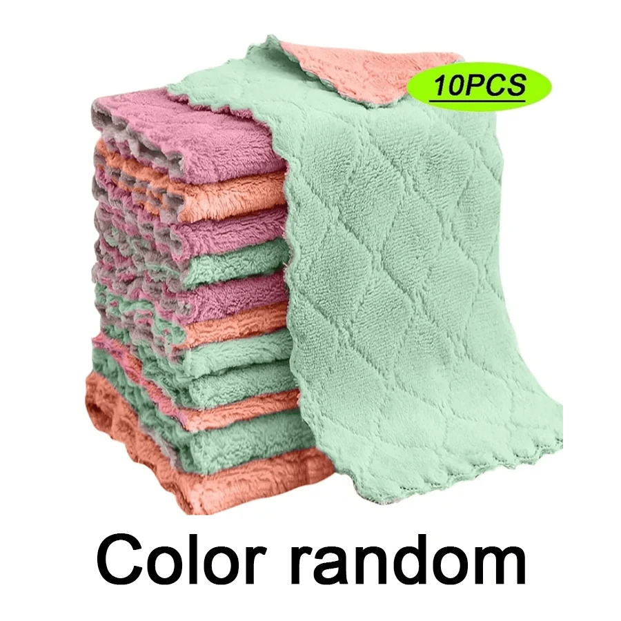 2/5/10pcs Kitchen Cleaning Cloth, Dish Towel, Absorbent Coral Fleece Towel For Dining Table, Home Use Kitchenware,Garden Tools