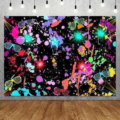 Tela de fondo para fiesta con luz de neón, decoración de cumpleaños con tema de los años 80 y 90, diseño de salpicadura de graffiti colorido, tela de poliéster para cabina de fotos, tamaños opcionales: 5x3 pies, 7x5 pies, 8x6 pies