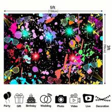 Tela de fondo para fiesta con luz de neón, decoración de cumpleaños con tema de los años 80 y 90, diseño de salpicadura de graffiti colorido, tela de poliéster para cabina de fotos, tamaños opcionales: 5x3 pies, 7x5 pies, 8x6 pies