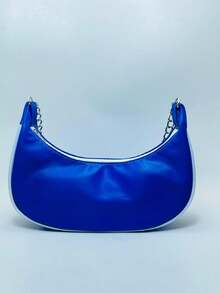WOMEN'S BAG HALF MOON LAUNCH, SHOULDER STRAP WITH CHAIN DETAIL - 藍色 - 查看 2