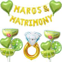 26 件 Margs And Matrimony 单身派对气球 - 青柠色气球和水钻戒指气球，适用于玛格丽塔派对装饰、单身派对装饰、墨西哥狂欢节、新娘送礼会、生日派对 - 彩色 - 查看 1