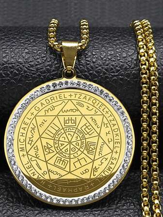 Seven Angels Round Medal Pendant Necklace For Men And Women Gold Silver Solomon Protective Chain Stainless Steel Seal Pendant Necklace