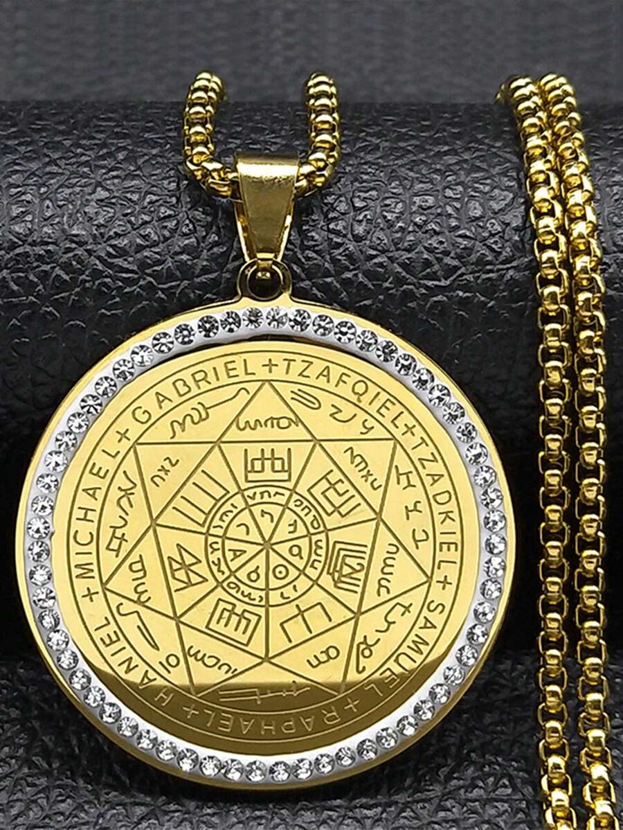 Seven Angels Round Medal Pendant Necklace For Men And Women Gold Silver Solomon Protective Chain Stainless Steel Seal Pendant Necklace