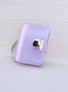 16 Sheets/1 Book/1 Inch, Sparkly White Mini Photo Album Keychain, Simple & Delicate Bag-Insert Style Id Card Holder Back To School,Back To School,School Supplies