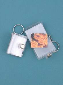 16 Sheets/1 Book/1 Inch, Sparkly White Mini Photo Album Keychain, Simple & Delicate Bag-Insert Style Id Card Holder Back To School,Back To School,School Supplies