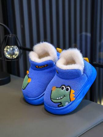 Pantuflas de dinosaurio de dibujos animados para niños pequeños, botas interiores y exteriores cálidas, gruesas, antideslizantes y de suela blanda para niños y niñas, invierno