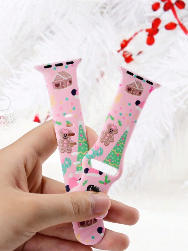 1pc Christmas Gingerbread Man & Snowman Sport Silicone Watch Band, Fit For 38/40/41/42/44/45/49mm Apple Watch Ultra/SE/9/8/7/6/5/4/3/2/1