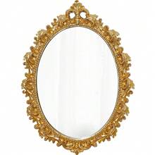 Vintage European Style Carved Decorative Accessory Gold Foil Hollow Engraved Decorative Mirror, Wall Mounted Vanity Mirror Home Bathroom Decor Fall Decor Makeup Organizer Bathroom Accessories Back To School