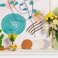 4pcs/8pcs Woven Drink Coasters, Round Absorbent Beverage Cup Mats, Handmade Fabric Coasters, Absorbent Coaster Set With Tray, Bohemian Style (Excluding Rack)