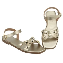 Women's Flat Sandal Square Toe Strap Detail Applications Buttons On The Ankle Adjustable Buckle - 金色 - 查看 4
