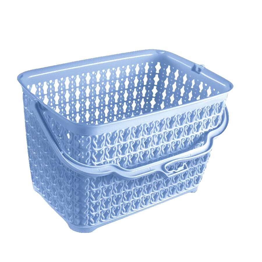 Multipurpose Basket With Handle For Clothes Pegs Reinforced Plastic With Weave - 藍色 - 查看 1