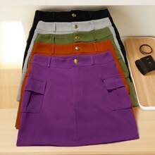 Short Skirt Cargo Tailored In Lin Fashion 002 - 紫色 - 查看 3