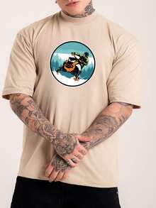 Men's Streetlife Oversized T-Shirt Snowmobile Print Wide Sleeve Casual T-Shirt - Màu be - Xem 1