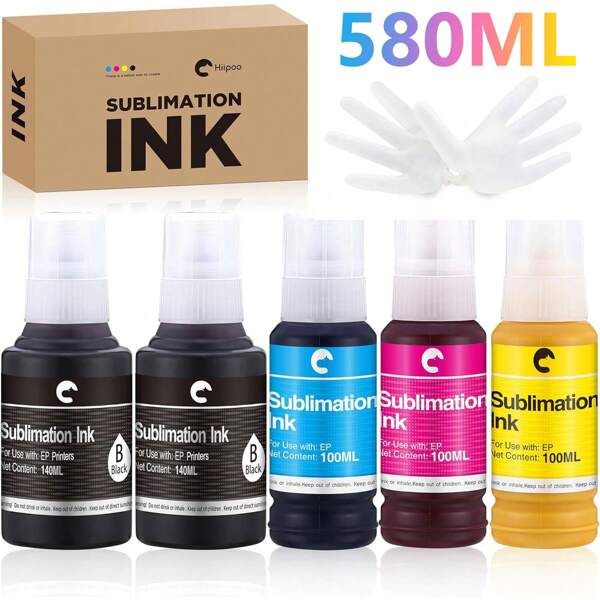 Hiipoo Sublimation Ink 580ML Work Compatible With Supertank Inkjet Printer ET-2400 ET-2720 ET-2760 ET-2800 ET-2803 ET-2850 ET-3760 ET-4800 ET-15000 Heat Press Transfer On T-Shirt (Autofill)
