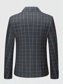 CLOUDSTYLE Men's 3-Piece Suit Set, Including Plaid Print Lapel Neck Single-Breasted Long Sleeve Jacket, Vest And Pants, For Business Travel And Daily Wear, Spring And Autumn - Dark Grey - View 5