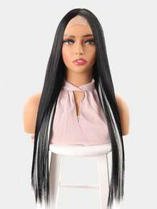 耐热高温纤维 28 英寸挑染 U 型额头蕾丝假发中分长直发适合女性角色扮演和日常穿着 - 彩色 - 查看 14