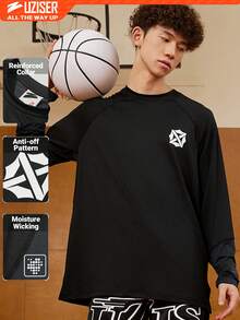 UZISER Áo nỉ chui đầu cổ tròn tay raglan dáng rộng thấm hút mồ hôi cho nam tập luyện ngoài trời - màu đen - Xem 1