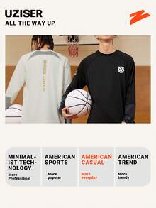 UZISER Áo nỉ chui đầu cổ tròn tay raglan dáng rộng thấm hút mồ hôi cho nam tập luyện ngoài trời - màu đen - Xem 7