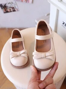 女童平底鞋，黑色軟底防滑鞋，米色小仿皮鞋 - 米色 - 查看 3