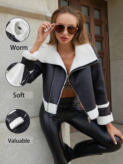 RELISH NOLESS Forro de Pelúcia Zip Up Jaqueta de Moto