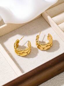 1 cặp bông tai tròn hình trái tim mạ vàng 18K bằng thép không gỉ phong cách châu Âu và Mỹ sang trọng nhẹ nhàng cho tiệc công sở trang sức thanh lịch dành cho phụ nữ - hình trái tim - Xem 5