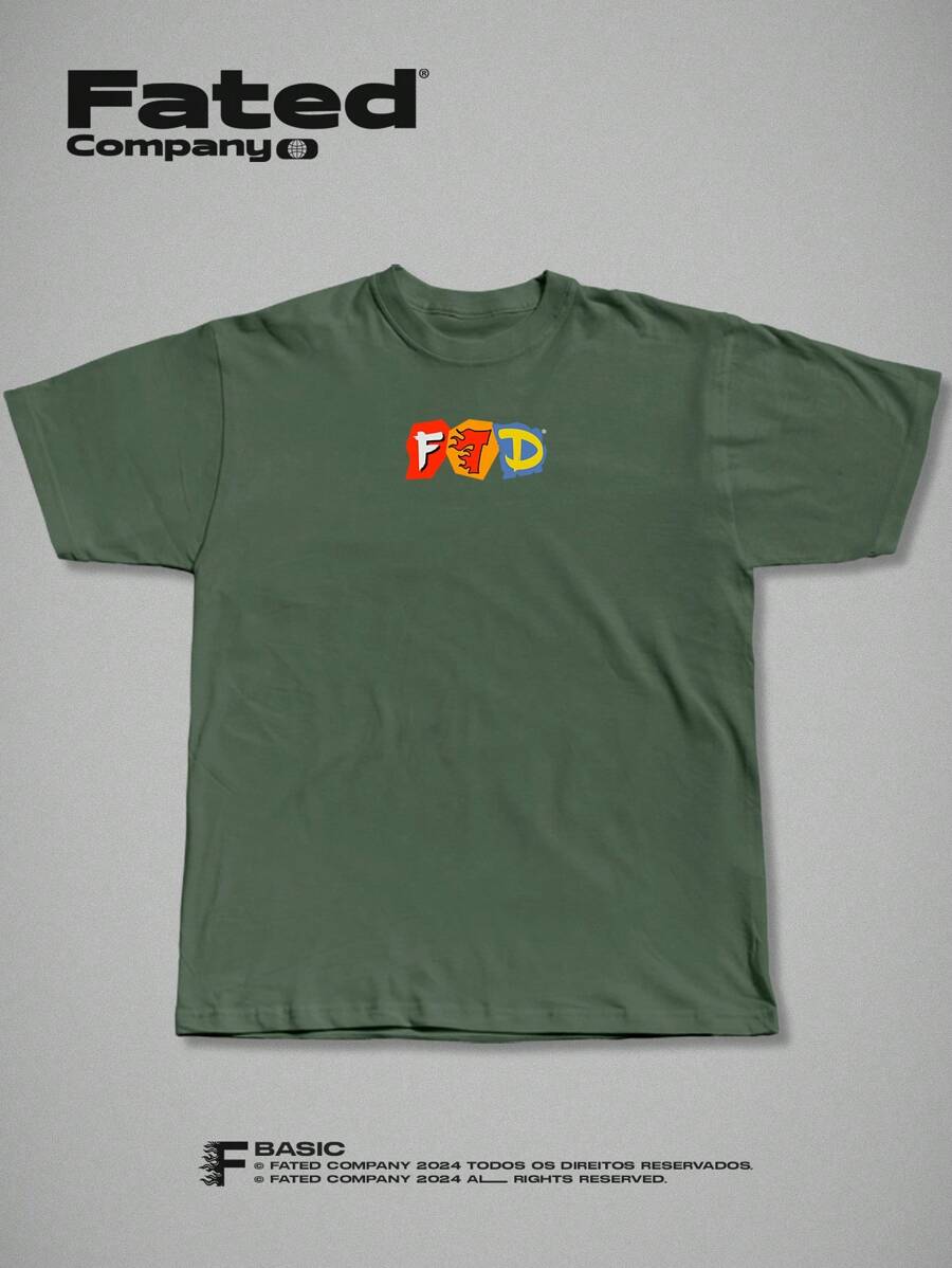 FATED - Streetwear Collages T-Shirt Front And Back - 100% Cotton Unisex - màu xanh lá - Xem 1