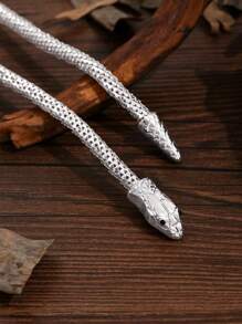 1pc New Creative Coiled Snake Style Bracelet, European American Design - Silver - View 2