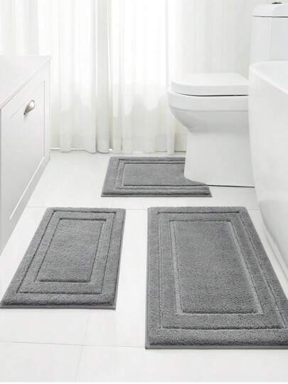 1pc/3pcs Simple Arc Flocked Bathroom Mat Set, Water Absorbent Anti-Slip Bathroom Carpet, Machine Washable, Easy To Clean Bathroom Mat Set Home Bathroom Decor Bath Rug Outdoor Rug Door Mat Fall Decor Bathroom Accessories Back To School Entryway Decor