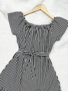 olinka modas Striped  Crepe Dress - màu đen - Xem 2