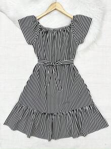 olinka modas Striped  Crepe Dress - màu đen - Xem 1
