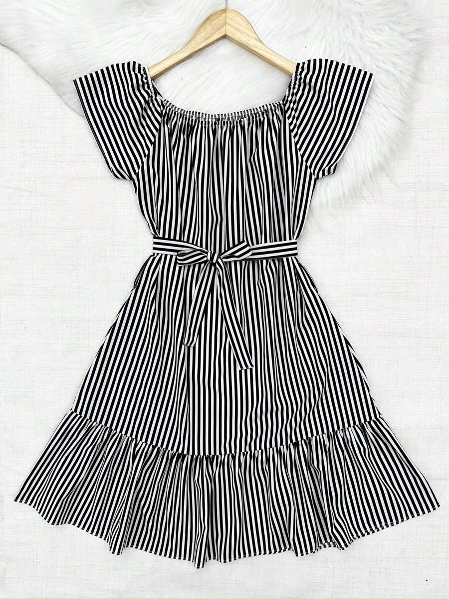olinka modas Striped  Crepe Dress - màu đen - Xem 1