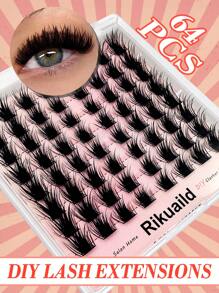 Rikuaild 64pcs Soft & Fluffy Individual Lash Extensions, DIY Dramatic Thick Messy Lash Effect, Moisturizing Lash Makeup - D - View 1