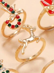 6-8 Stücke/Set Weihnachtsthemen Ringe mit Strass, Weihnachtsbaum, Zuckerstange, Weihnachtsmann, Schleife, Rentier Designs, geeignet für Frauen zum Tragen an Weihnachten und im Alltag