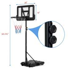 Portable Outdoor Basketball Hoop Adjustable Height (5-7 FT) With 28-Inch Backboard, Enlarged Base, And Wheels For Easy Mobility - Ideal For Backyard, Driveway, And Indoor Play