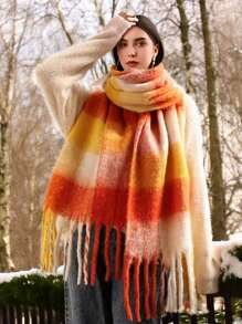 1PC Boho Colorful Grid Tassel Chunky Scarf Thickened Soft Warm Tassel Shawl Autumn Winter Coldproof Windproof Wrapped Neck Scarf - Multicolor - View 22