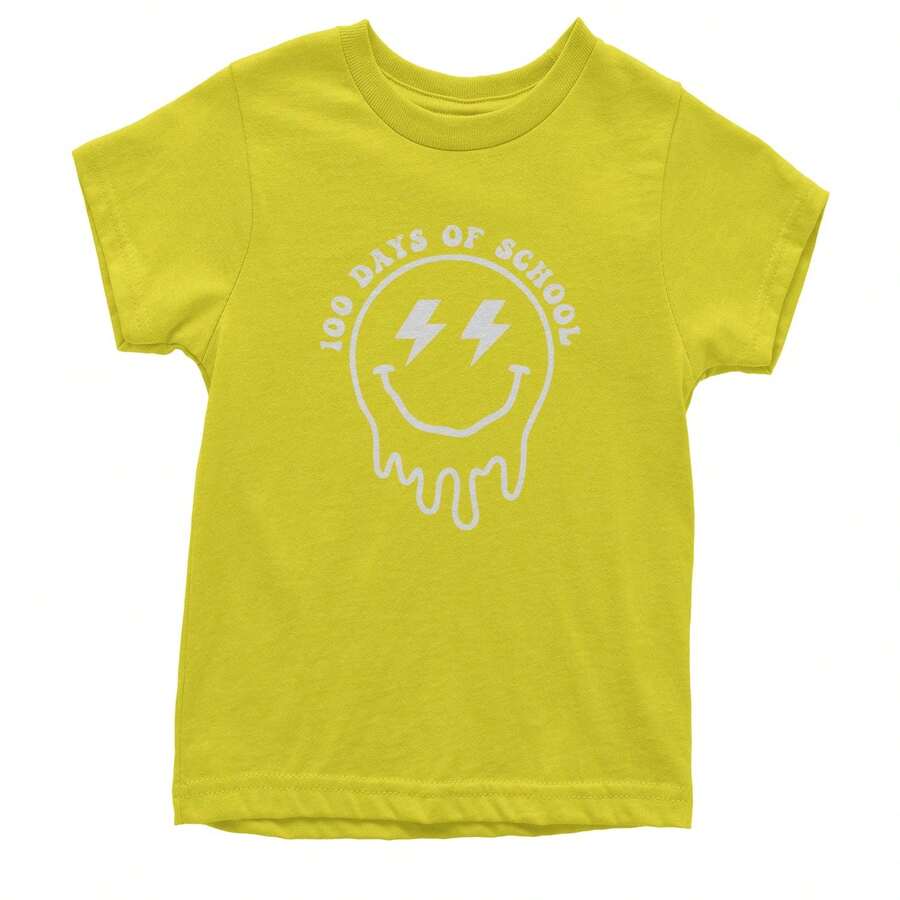 Melting Smile Face 100 Days Of School Youth T-Shirt - 黃色 - 查看 1
