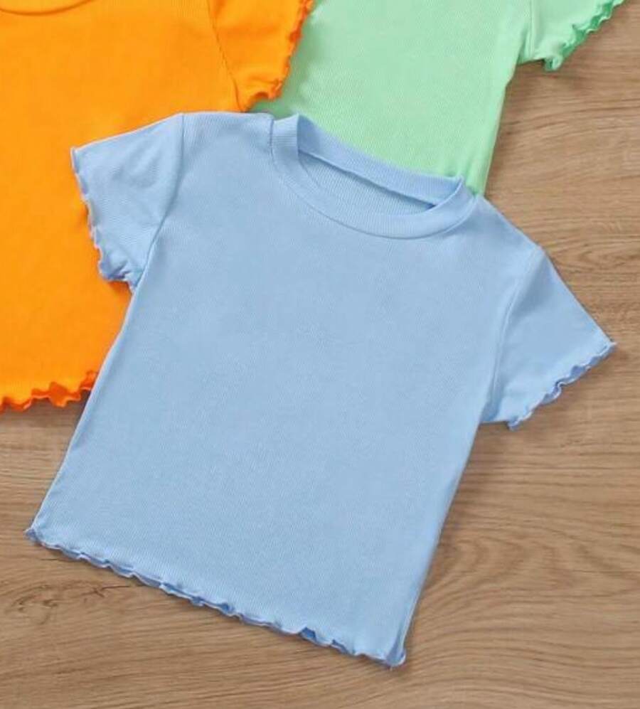 Solid Ruched Ribbed T-Shirt - Baby blauw - Bekijken 1