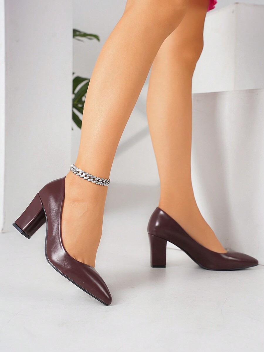 Women's Pointed Toe High Heel Pumps, Sexy Retro Wine Red Elegant