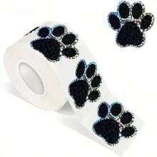 Rollo de 500 etiquetas autoadhesivas de papel satinado con estampa de huella de dibujos animados para decoración, etiquetas de tema de mascotas de un solo uso - Negro - Ver 1