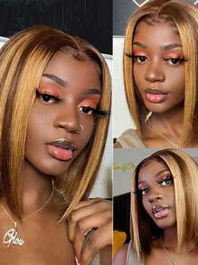 Eulisi Highlight Bob Wig Human Hair Wear And Go Glueless 4/27 Highlight Bob Lace Front Wig Human Hair Pre Plucked Bob 13X4 HD Lace Frontal Wig With Baby Hair Ombre Brown Honey Blonde Bob Wigs For Black Women 8-14 Inch - Piano Color - View 4