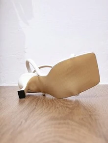 女士高跟凉鞋，夏季法式带扣方头简约百搭户外穿白色拖鞋 - 白色 - 查看 6