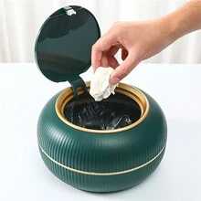 1 pezzo Elegante cestino della spazzatura per il bagno verde, 3L/9.5L/10L Cestino con coperchio diffusore anti-odore, Grazioso cestino per rifiuti per camera da letto, soggiorno, ufficio, monolocale, contenitore rifiuti per decorazione casa, regalo di Natale - Verde Scuro - Visualizzare 3