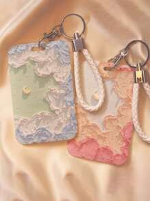 Floral Oil Painting Card Holder With Keychain - Flower Moon Oil Painting Design, Fashionable Protection For Your School And Office Cards, With Sliding Cover And Card Lanyard, Durable Plastic Protective Case Suitable For Student ID, Meal Card, Public Transportation And Metro Access Card, Hard Card Holder, Work ID Protector - Multicolor - View 12