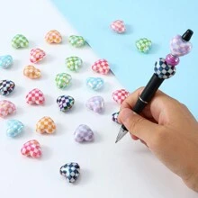 Custom Heart &Checkerboard Print Beaded Ballpoint Pen Perfect For Birthday Anniversaries, Proposals, And Romantic Gifts Back To School