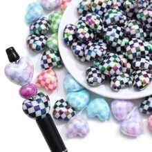 Custom Heart &Checkerboard Print Beaded Ballpoint Pen Perfect For Birthday Anniversaries, Proposals, And Romantic Gifts Back To School