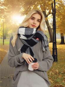 1 件女士格子围巾，超大披肩，非常适合办公室和日常穿着，冬季 - 多色 - 查看 14