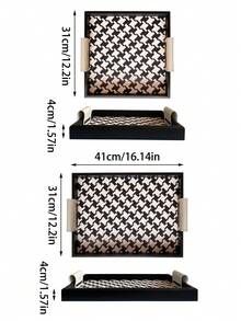 1 pieza Bandeja de madera con estampado de pata de gallo de lujo, nuevo plato con vela perfumada, organizador de bandeja de alta gama para el hogar, organizador de mesa de té de la sala de estar, bandeja de servir para la cena de Navidad, decoración navideña, organizador de tocador de baño, mejor regalo para el estreno de casa