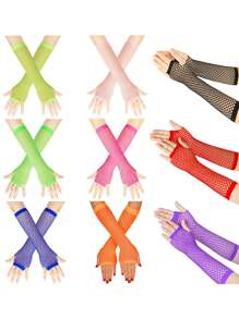 1pair Bright Color Coarse Mesh Fishnet With Elastic Gloves, Sexy Bridal Long Gloves, Punk Half-Finger Nightclub Party Etiquette Gloves, Suitable For Cos Clothing With Corresponding Colors.